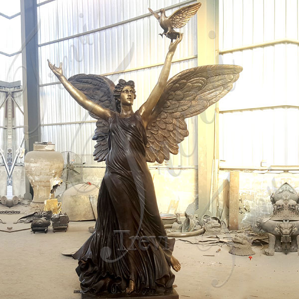 Custom garden bronze statues of life size angel with dove outdoor BOKK-157